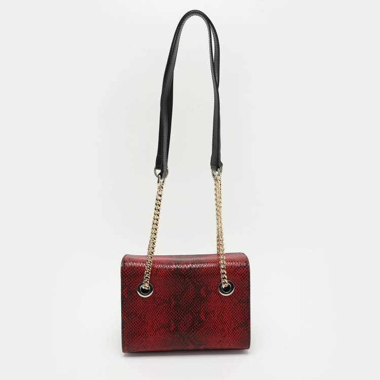 Pre Owned Roberto Cavalli Burgundy/Black Python Embossed Leather Chain Shoulder Bag