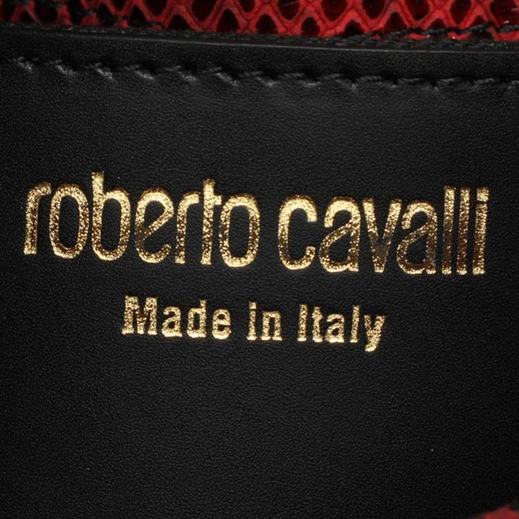 Pre Owned Roberto Cavalli Burgundy/Black Python Embossed Leather Chain Shoulder Bag