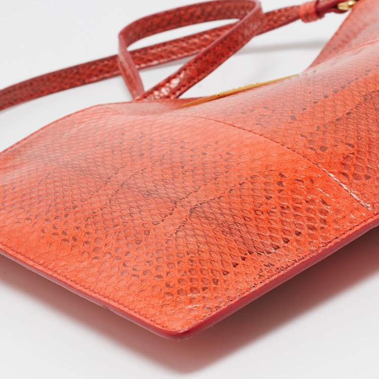 Pre Owned Roberto Cavalli Orange Watersnake Leather Slim Clutch Bag