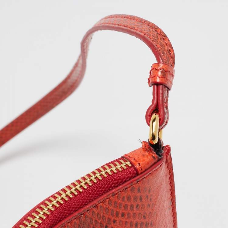 Pre Owned Roberto Cavalli Orange Watersnake Leather Slim Clutch Bag