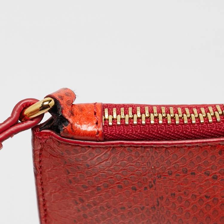 Pre Owned Roberto Cavalli Orange Watersnake Leather Slim Clutch Bag