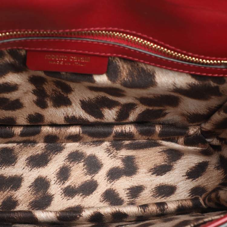 Pre Owned Roberto Cavalli Burgundy/Black Watersnake Top Handle Bag