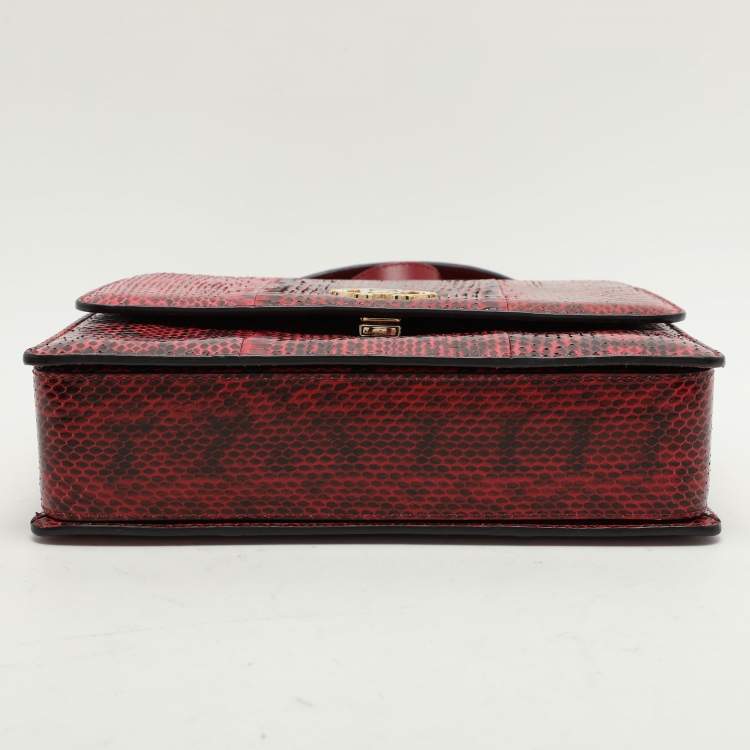 Pre Owned Roberto Cavalli Burgundy/Black Watersnake Top Handle Bag