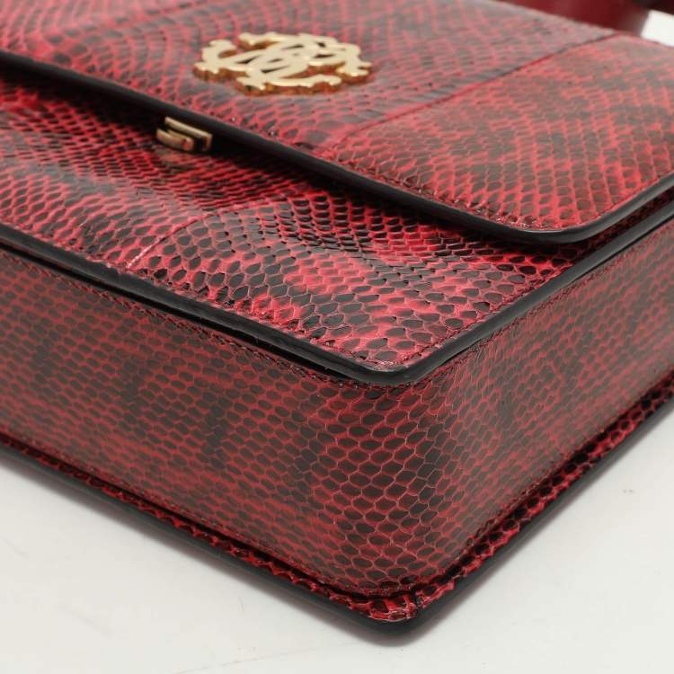Pre Owned Roberto Cavalli Burgundy/Black Watersnake Top Handle Bag