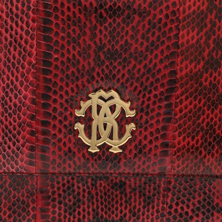 Pre Owned Roberto Cavalli Burgundy/Black Watersnake Top Handle Bag