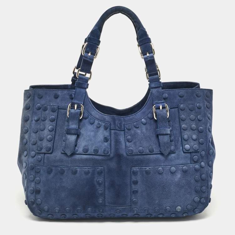 Pre Owned Roberto Cavalli Blue Suede Pebble Studded Tote