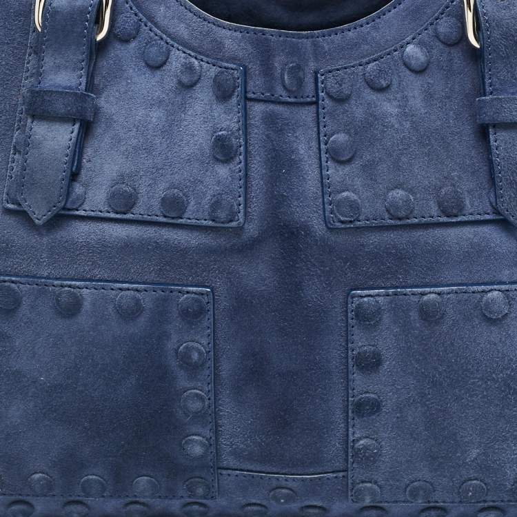 Pre Owned Roberto Cavalli Blue Suede Pebble Studded Tote
