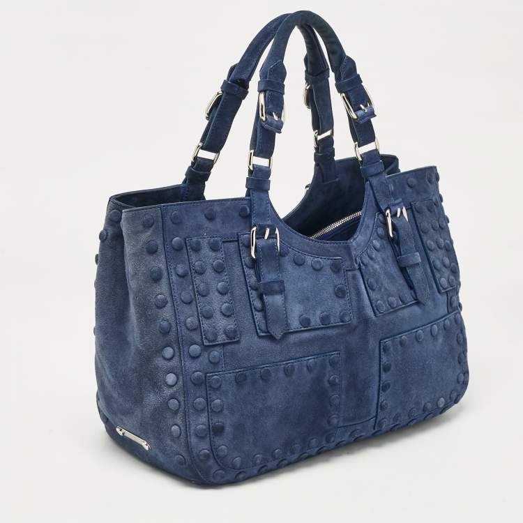 Pre Owned Roberto Cavalli Blue Suede Pebble Studded Tote