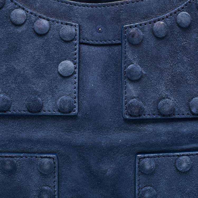Pre Owned Roberto Cavalli Blue Suede Pebble Studded Tote