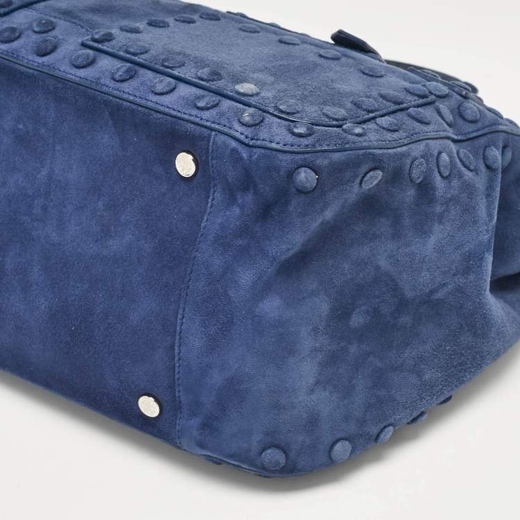 Pre Owned Roberto Cavalli Blue Suede Pebble Studded Tote
