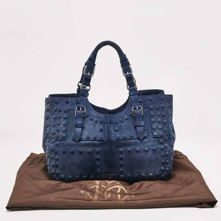 Pre Owned Roberto Cavalli Blue Suede Pebble Studded Tote