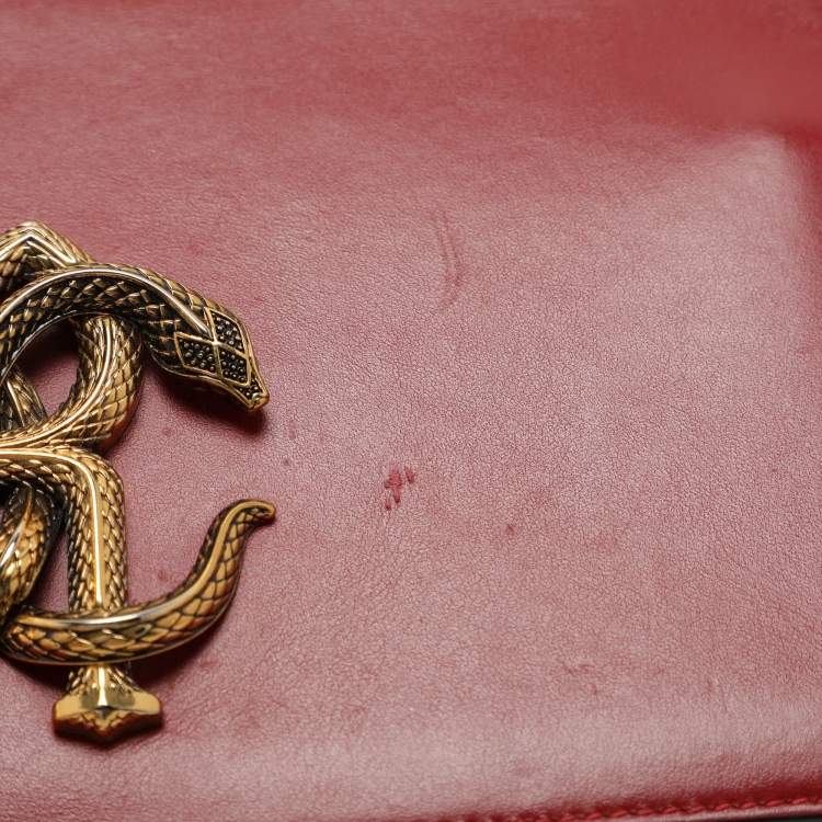 Pre Owned Roberto Cavalli Red Leather RC Monogram Flap Chain Bag