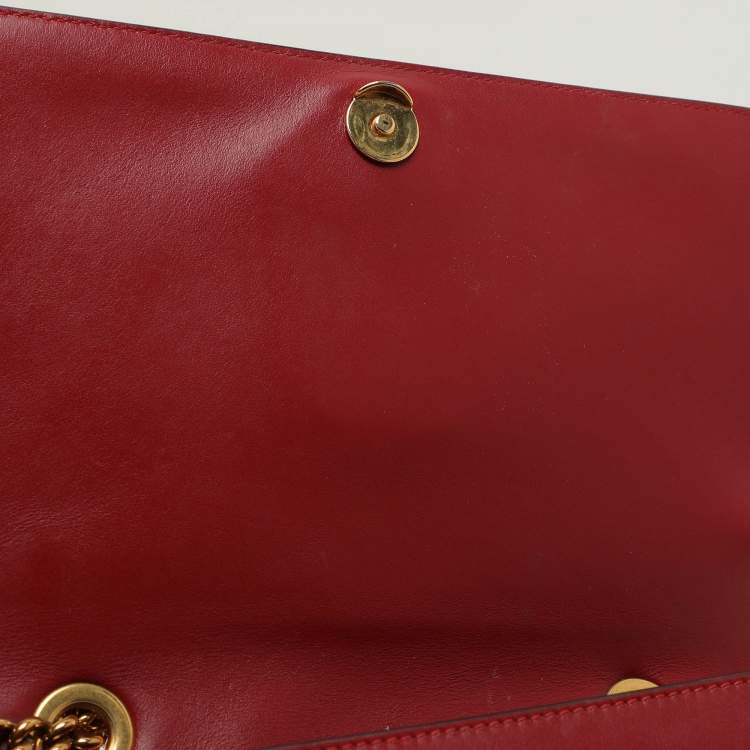 Pre Owned Roberto Cavalli Red Leather RC Monogram Flap Chain Bag