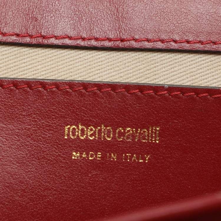 Pre Owned Roberto Cavalli Red Leather RC Monogram Flap Chain Bag