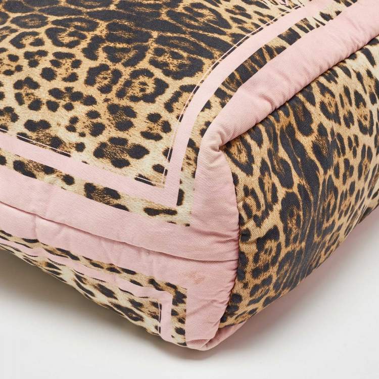 Pre Owned Roberto Cavalli Multicolor Fabric Leopard Print Logo Shopper Tote