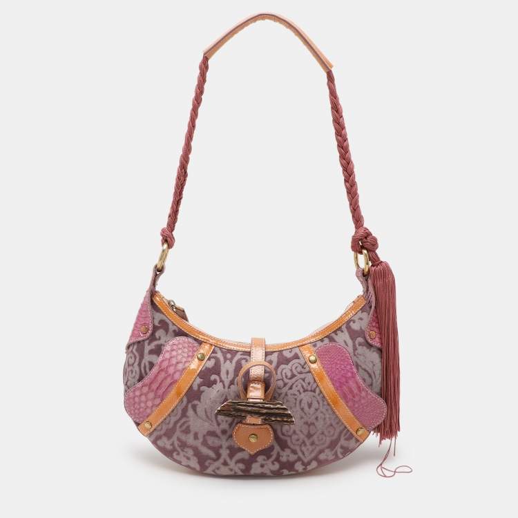 Pre Owned Roberto Cavalli Multicolor Python and Canvas Tassel Shoulder Bag