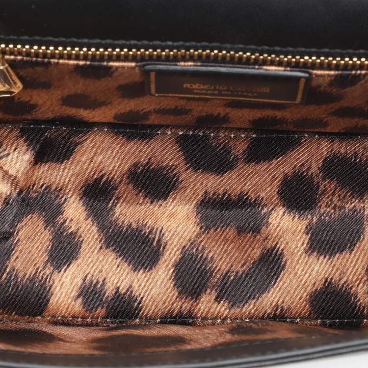 Pre Owned Roberto Cavalli Black Leather Chain Clutch