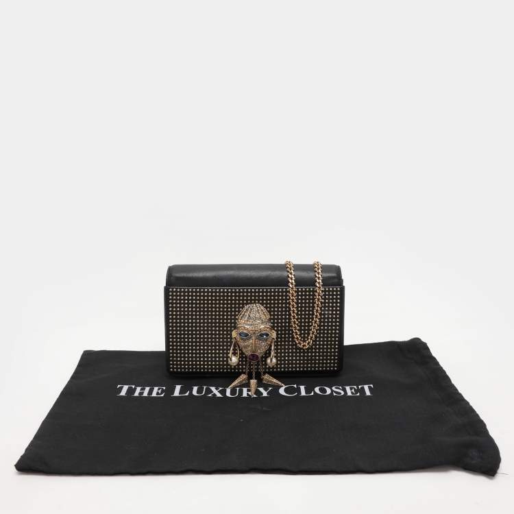 Pre Owned Roberto Cavalli Black Leather Chain Clutch