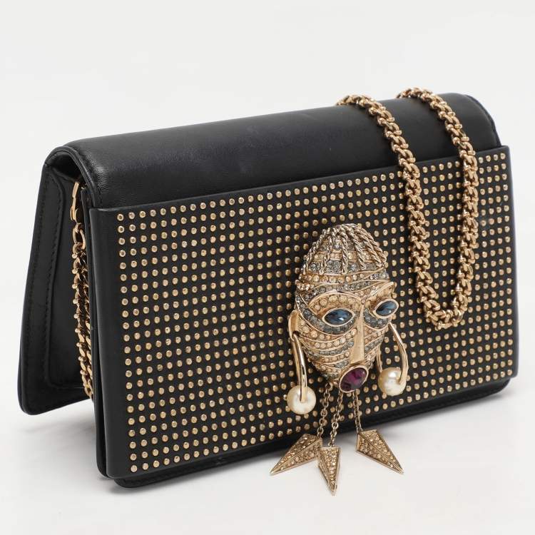 Pre Owned Roberto Cavalli Black Leather Chain Clutch