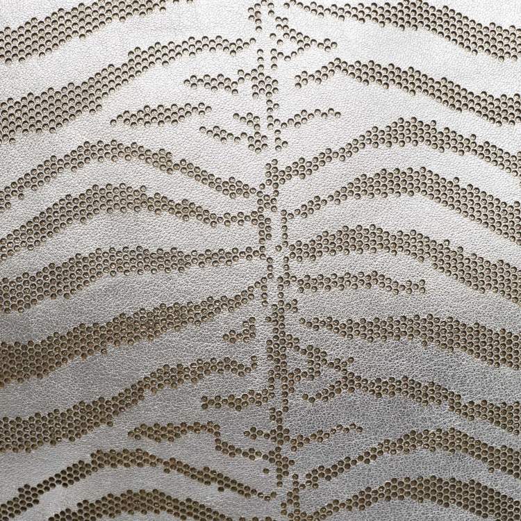 Pre Owned Roberto Cavalli Silver Perforated Zebra Effect Leather Chain Flap Clutch
