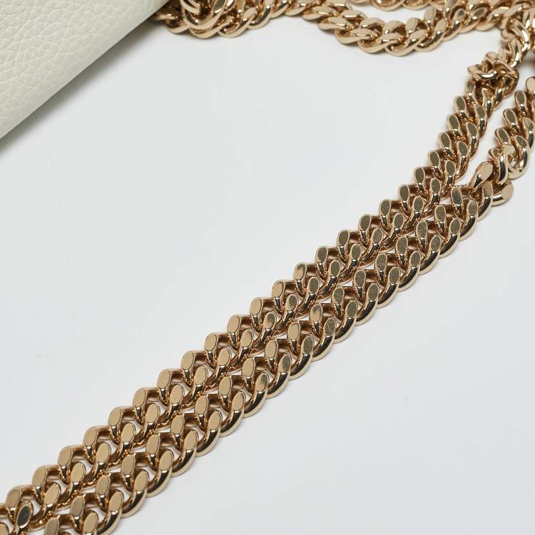 Pre Owned Roberto Cavalli White Leather Chain Shoulder Bag