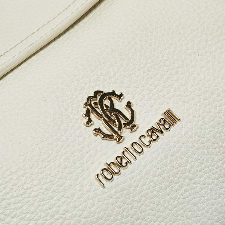 Pre Owned Roberto Cavalli White Leather Chain Shoulder Bag