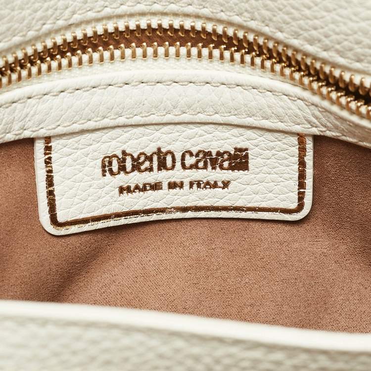 Pre Owned Roberto Cavalli White Leather Chain Shoulder Bag