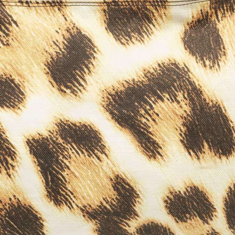 Pre Owned Roberto Cavalli White/Brown Leopard Print Canvas Tassel Hobo