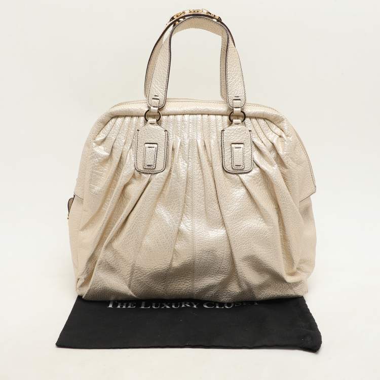 Pre Owned Roberto Cavalli Metallic Gold Textured Leather Chain Detail Handle Satchel