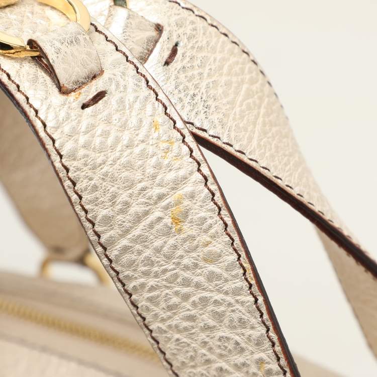 Pre Owned Roberto Cavalli Metallic Gold Textured Leather Chain Detail Handle Satchel