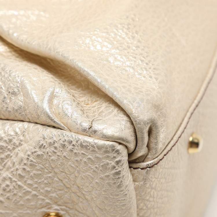 Pre Owned Roberto Cavalli Metallic Gold Textured Leather Chain Detail Handle Satchel