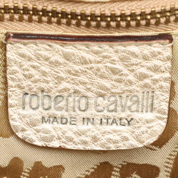Pre Owned Roberto Cavalli Metallic Gold Textured Leather Chain Detail Handle Satchel