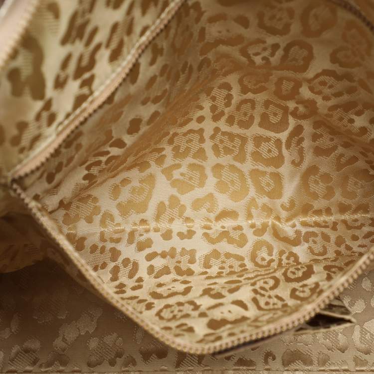 Pre Owned Roberto Cavalli Metallic Gold Textured Leather Chain Detail Handle Satchel