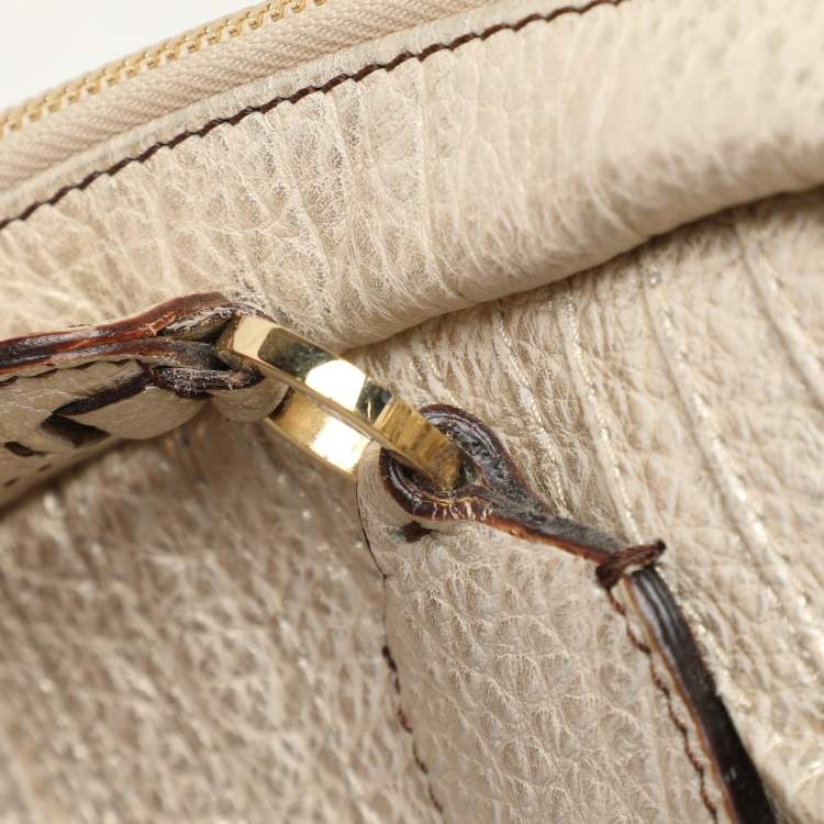 Pre Owned Roberto Cavalli Metallic Gold Textured Leather Chain Detail Handle Satchel
