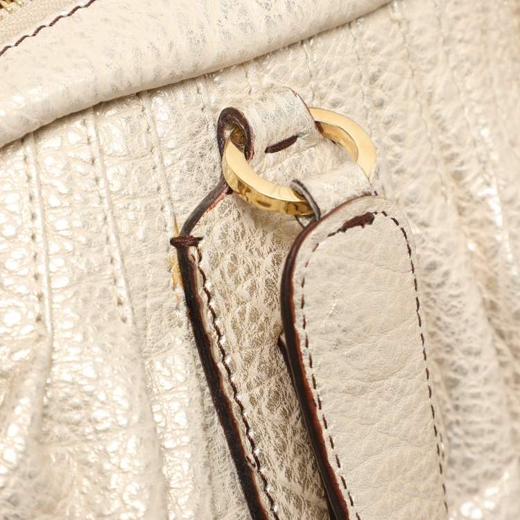 Pre Owned Roberto Cavalli Metallic Gold Textured Leather Chain Detail Handle Satchel