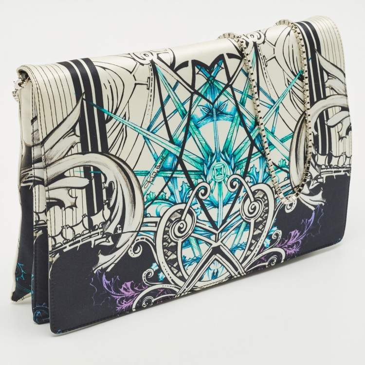 Pre Owned Roberto Cavalli Multicolor Printed Satin Chain Clutch