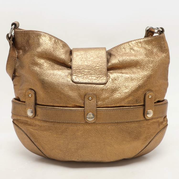Pre Owned Roberto Cavalli Gold Leather Charm Flap Hobo