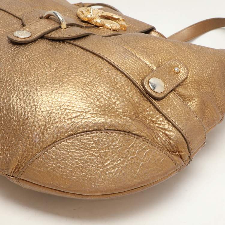 Pre Owned Roberto Cavalli Gold Leather Charm Flap Hobo