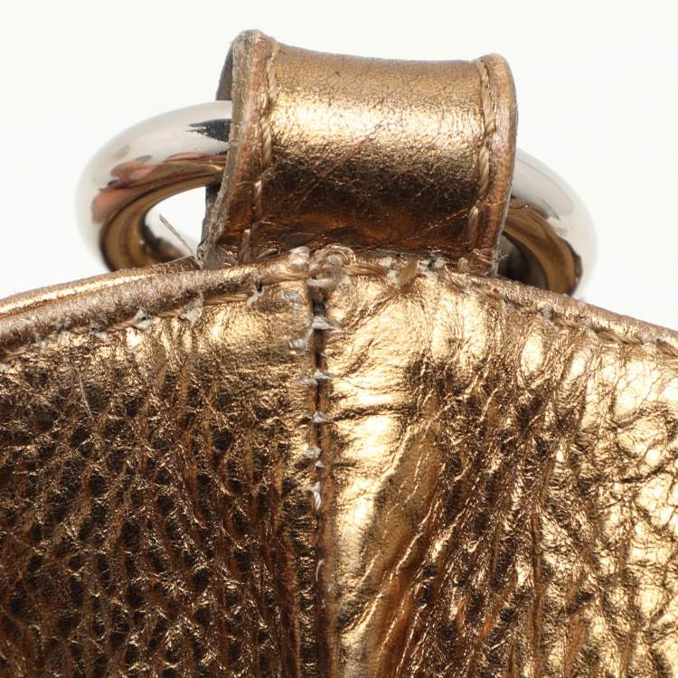 Pre Owned Roberto Cavalli Gold Leather Charm Flap Hobo