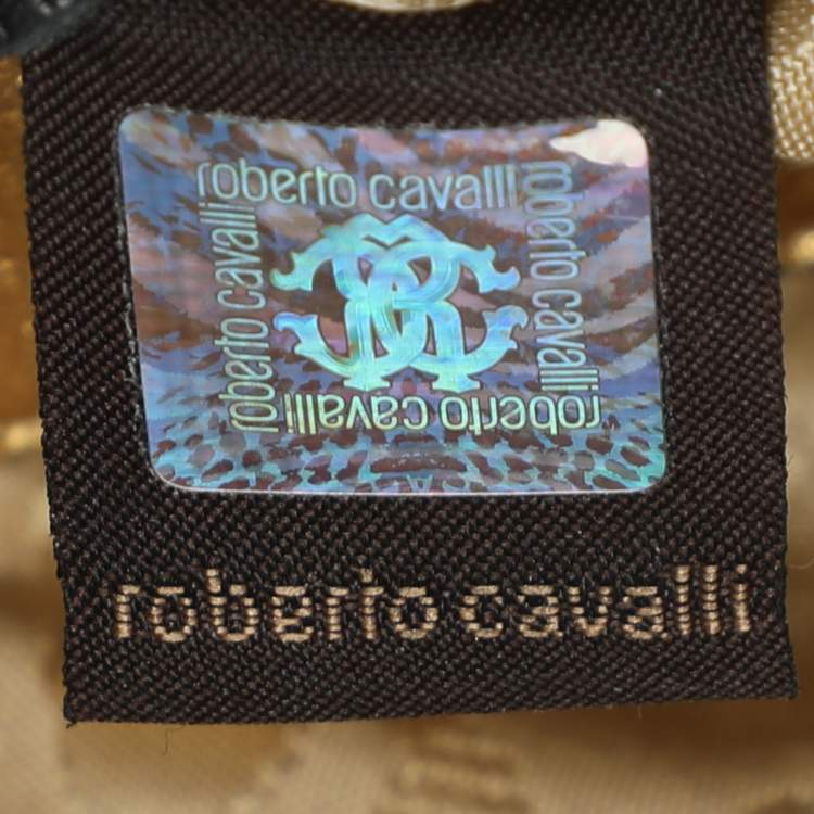 Pre Owned Roberto Cavalli Gold Leather Charm Flap Hobo