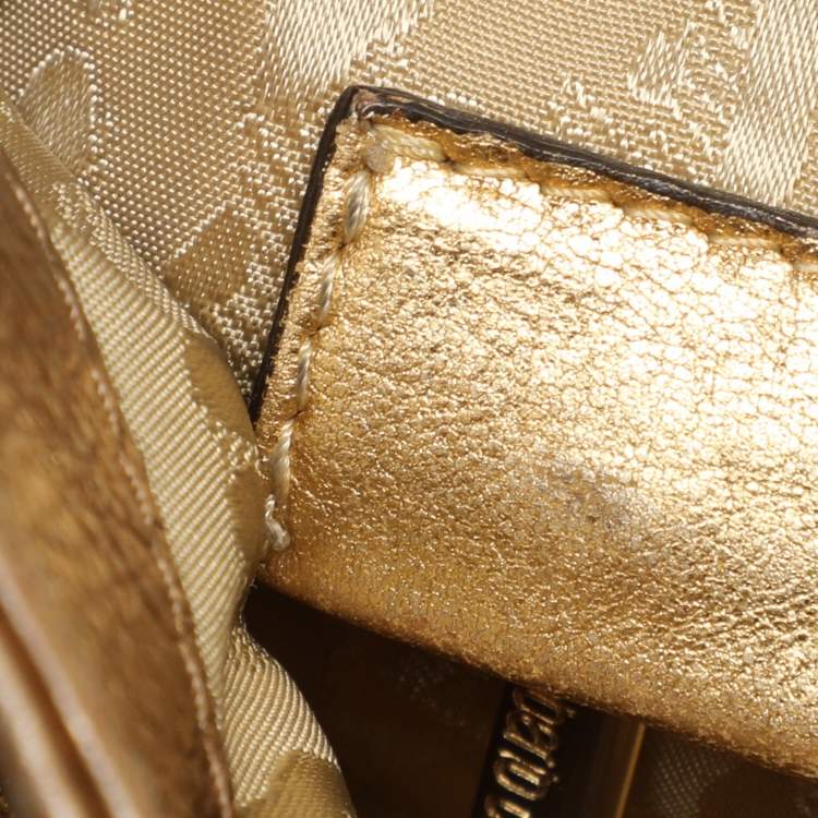 Pre Owned Roberto Cavalli Gold Leather Charm Flap Hobo