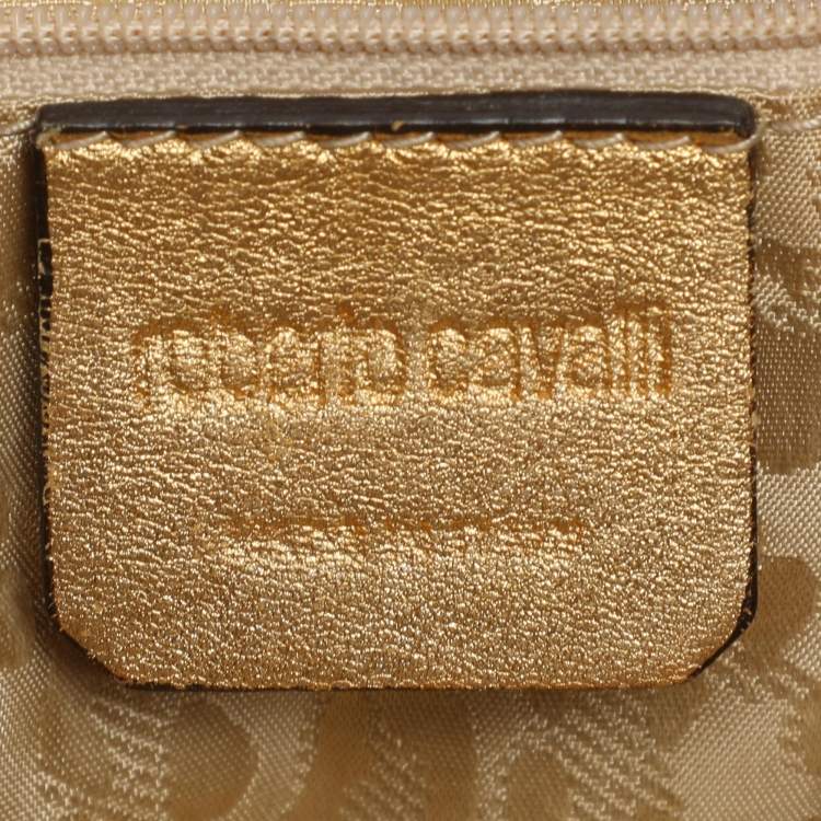 Pre Owned Roberto Cavalli Gold Leather Charm Flap Hobo