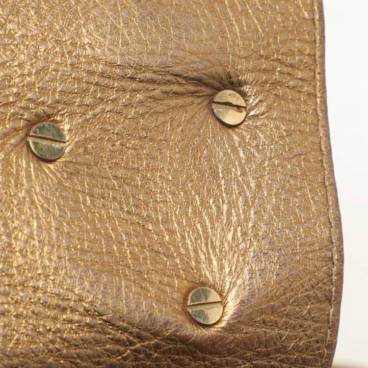 Pre Owned Roberto Cavalli Gold Leather Charm Flap Hobo