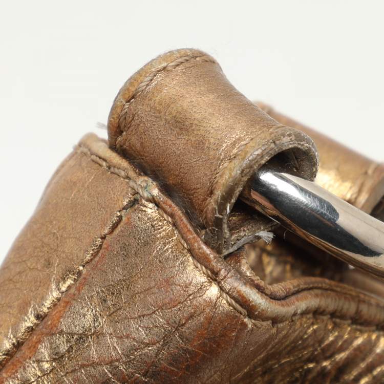 Pre Owned Roberto Cavalli Gold Leather Charm Flap Hobo