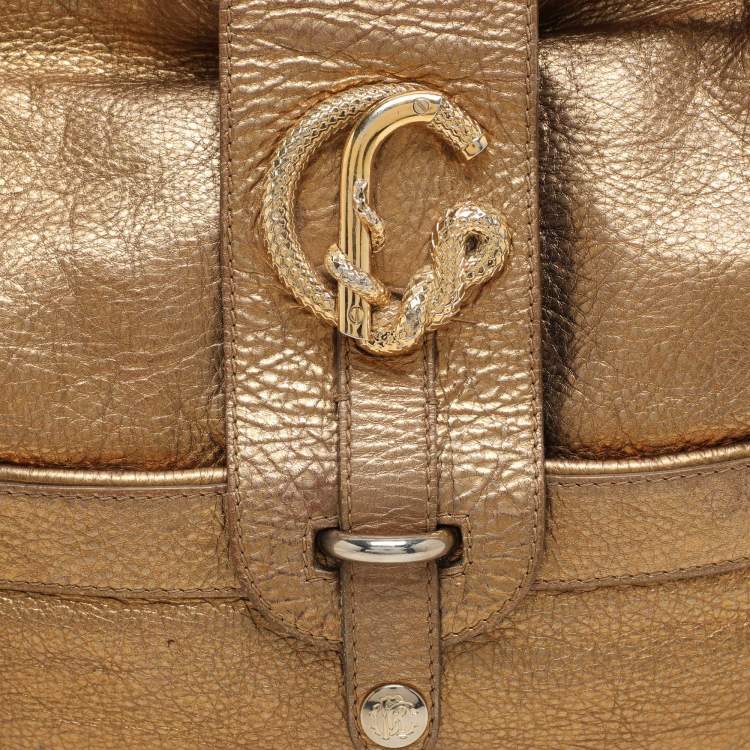Pre Owned Roberto Cavalli Gold Leather Charm Flap Hobo