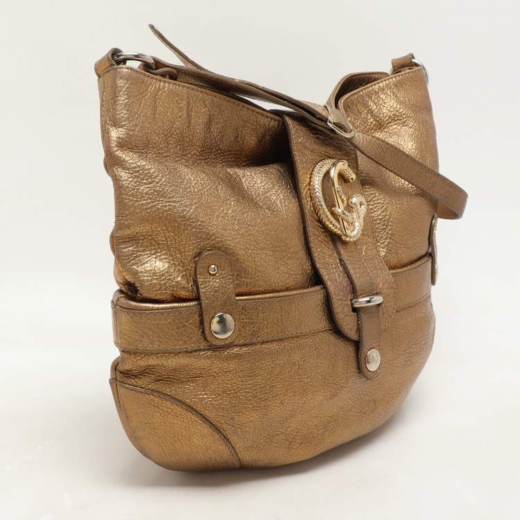 Pre Owned Roberto Cavalli Gold Leather Charm Flap Hobo
