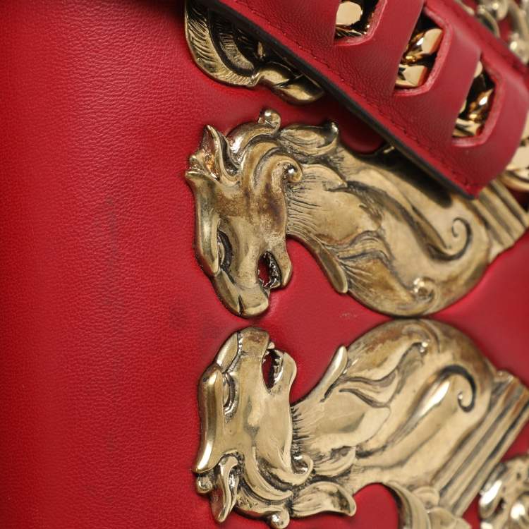 Pre Owned Roberto Cavalli Red/Black Leather Embellished Shoulder Bag