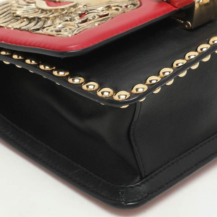 Pre Owned Roberto Cavalli Red/Black Leather Embellished Shoulder Bag