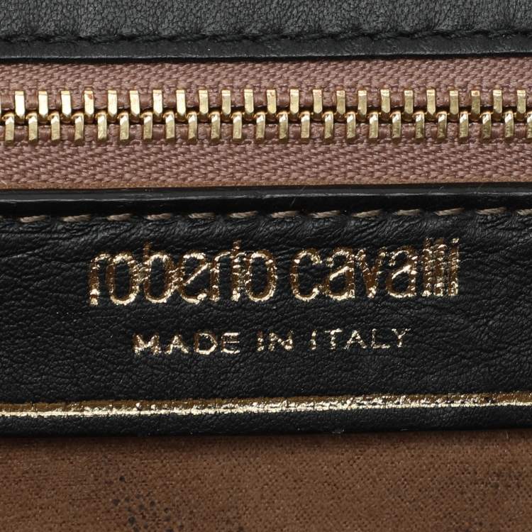 Pre Owned Roberto Cavalli Red/Black Leather Embellished Shoulder Bag