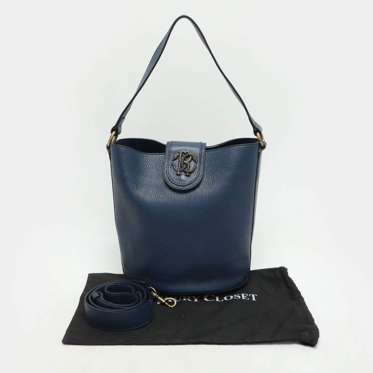 Pre Owned Roberto Cavalli Blue Leather Bucket Bag